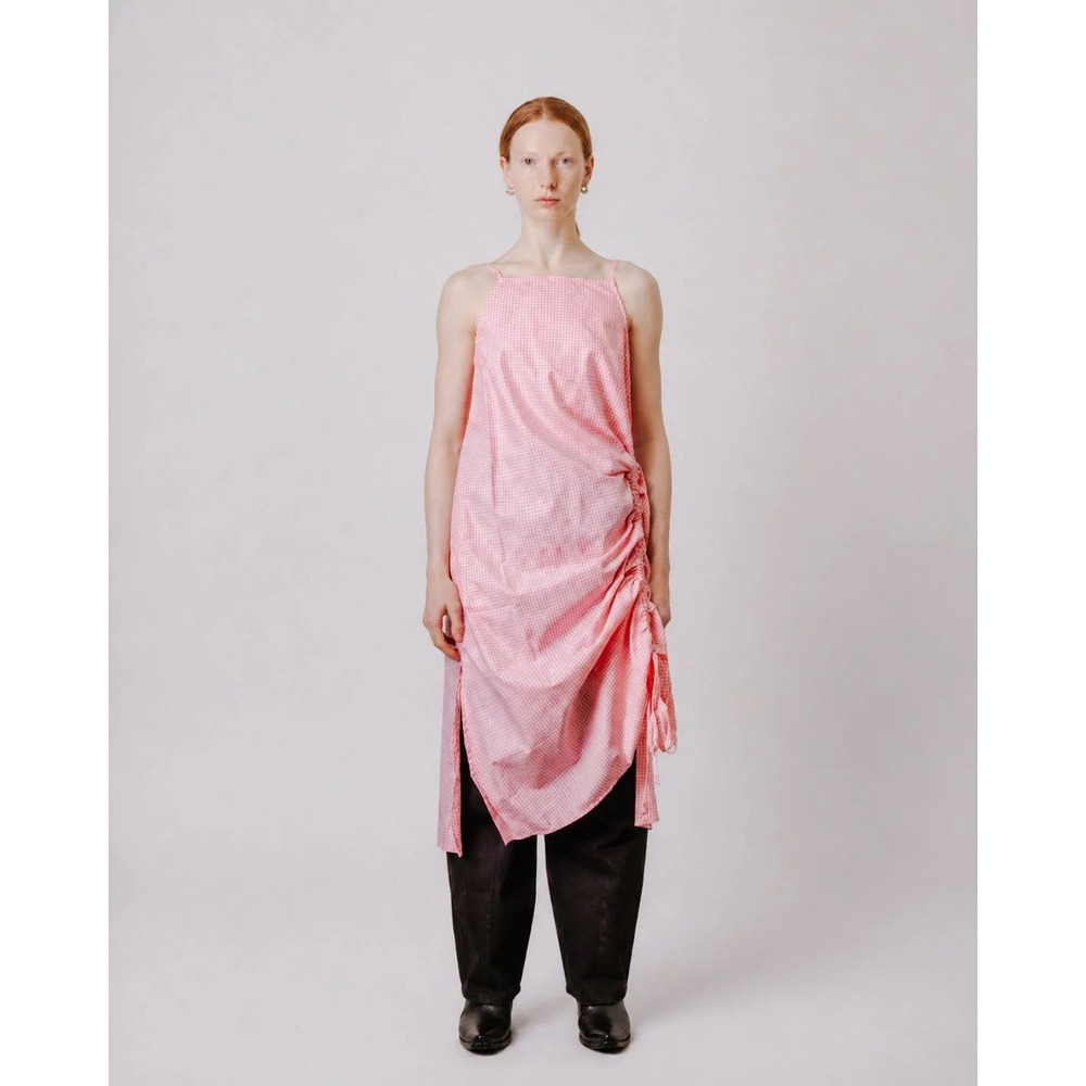 Et Tigre Matilda Dress XS/S Pink Gingham Ruched Midi Cotton Sculptural Check